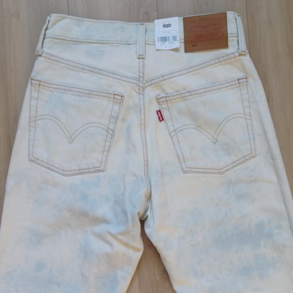 NWT Levi's 501 Original Cropped Jeans Acid Blue Splash Light Wash 25x26 RARE - Picture 7 of 13